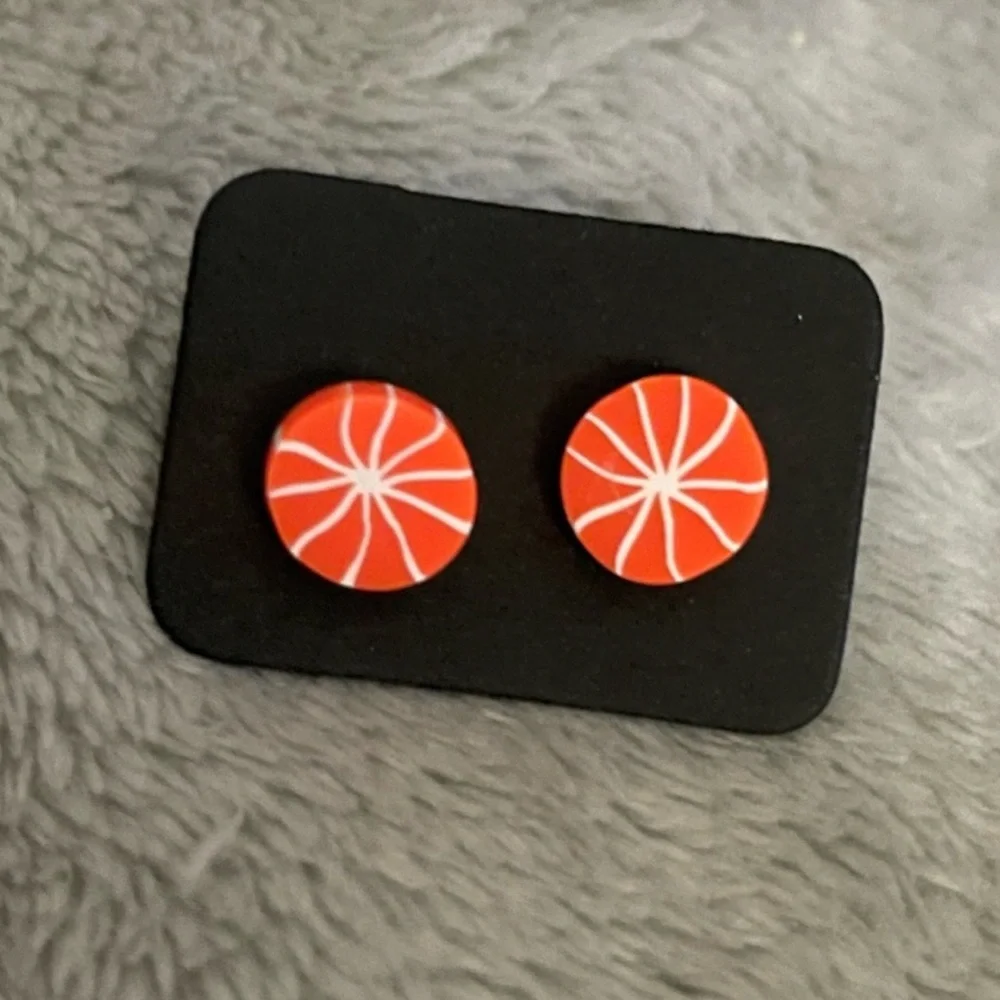 New Artisan Cantaloupe Slices Polymer Clay Sterling Silver Stud Earrings